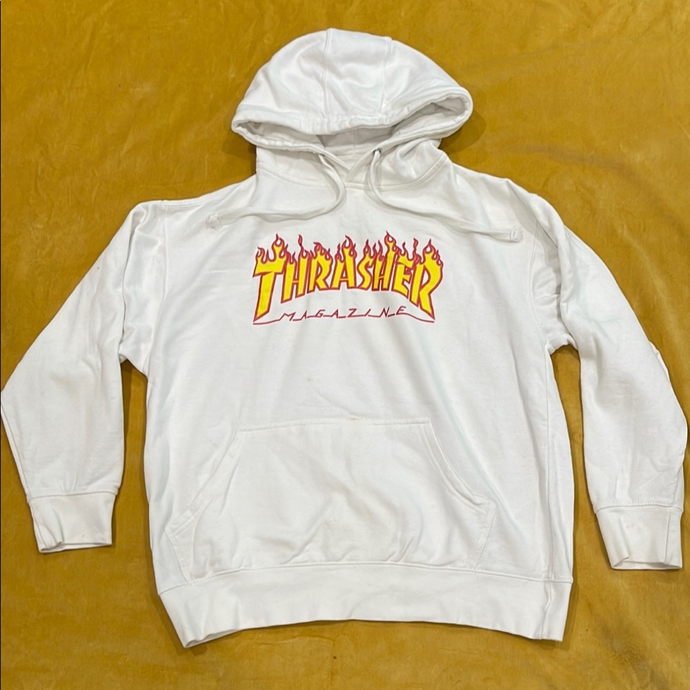 Thrasher White Sweater Flame Logo